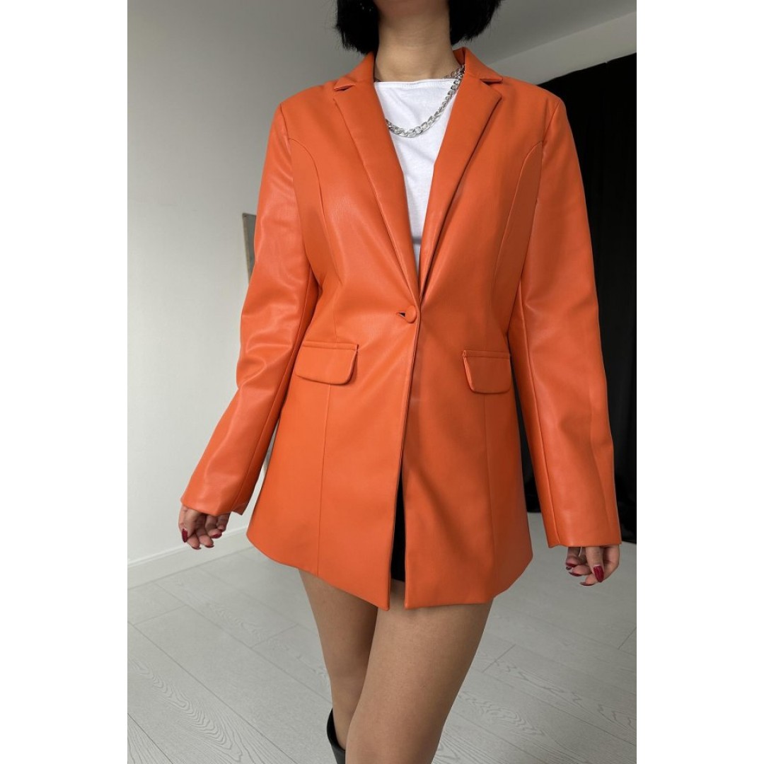 Oranj Düğmeli Deri Ceket 151014 Oranj Düğmeli Deri Ceket 151014