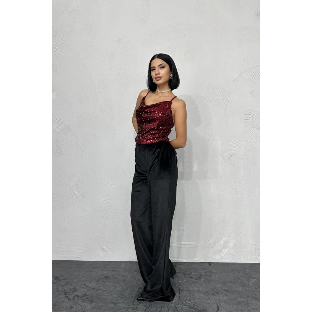Bordo Askılı Degaje Bluz 153042 Bordo Askılı Degaje Bluz 153042
