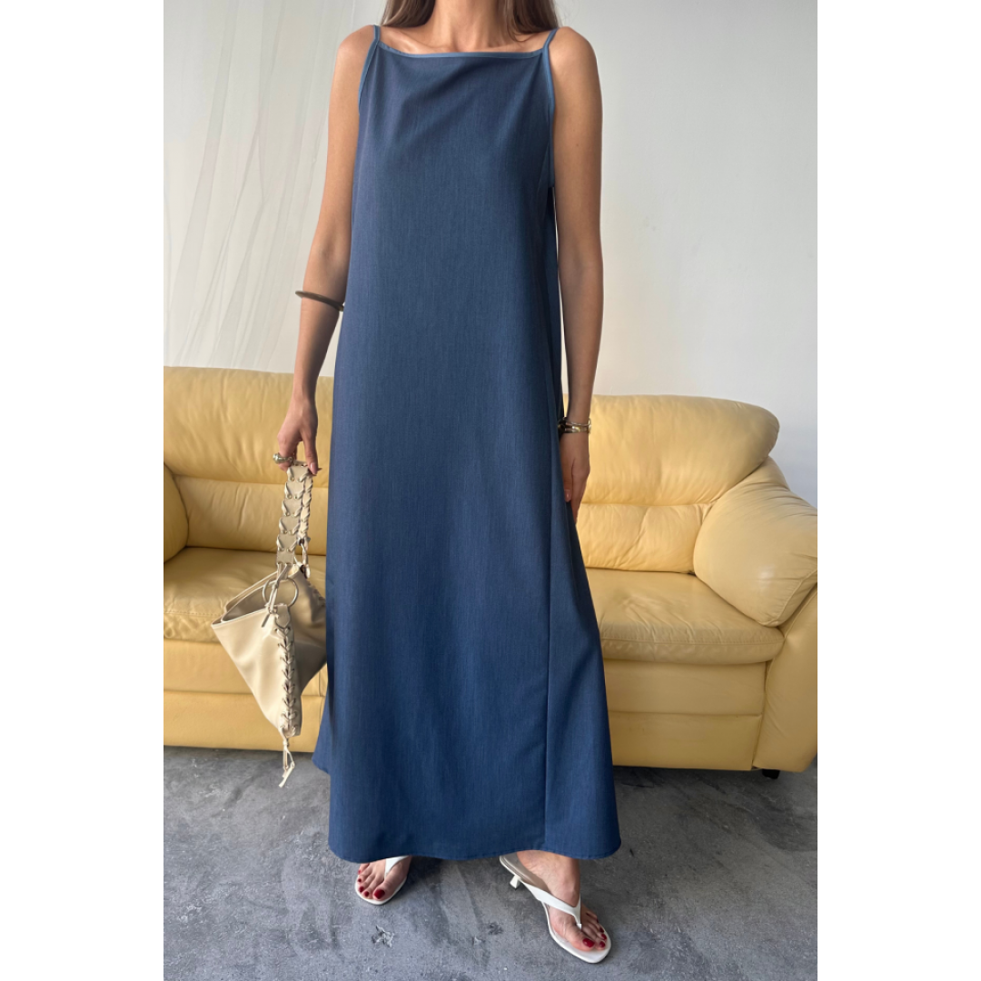 TENCEL KOLSUZ SALAŞ ELBİSE - İndigo - 159985 TENCEL KOLSUZ SALAŞ ELBİSE - İndigo - 159985