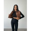 DERİ CROP YELEK - Kahverengi 150465 DERİ CROP YELEK - Kahverengi 150465