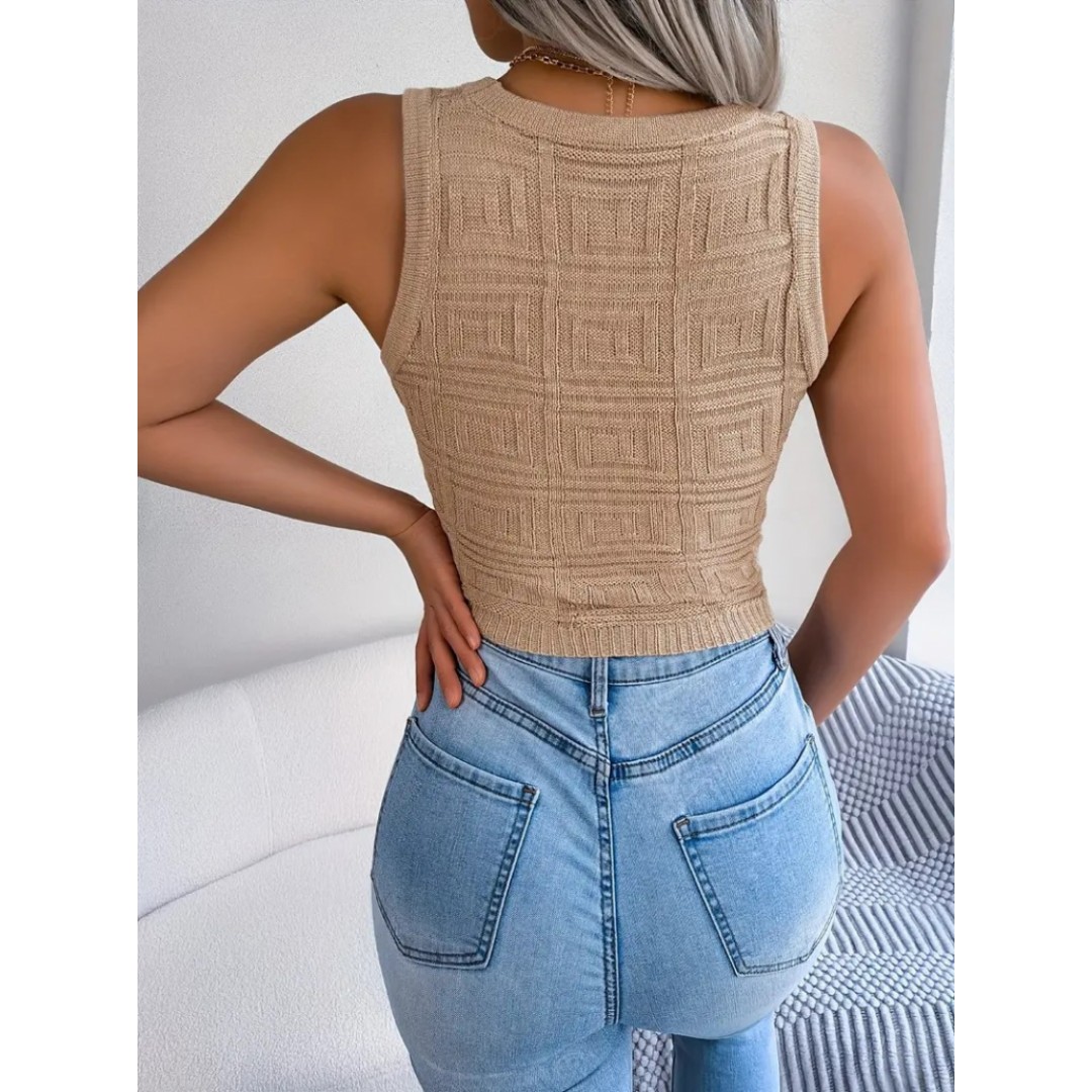 Kadın Askılı Bisiklet Yaka Güpüs Dekolteli Triko Crop Bluz 157307