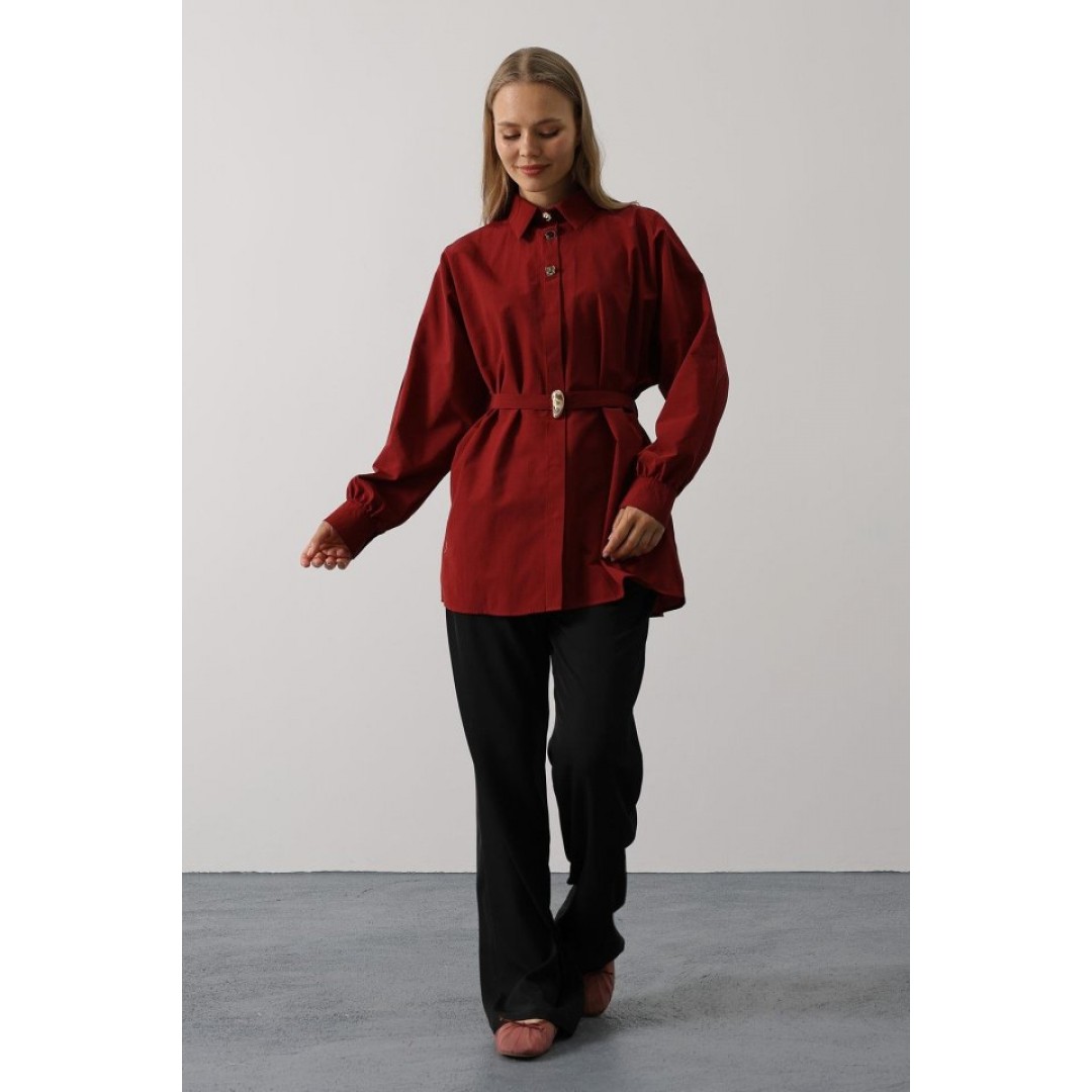 Kuşak Detaylı Tunik Gömlek - Bordo 163713 Kuşak Detaylı Tunik Gömlek - Bordo 163713