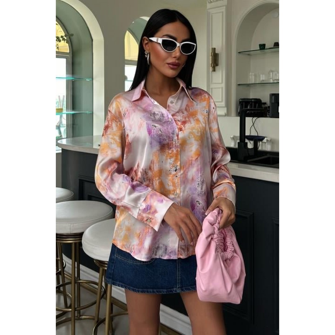Batik Desenli Saten Gömlek 3409 - 158431 Batik Desenli Saten Gömlek 3409 - 158431