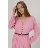 Önü Yarım Düğmeli Uzun Kol Kemerli Elbise - Pembe - 162564 Önü Yarım Düğmeli Uzun Kol Kemerli Elbise - Pembe - 162564