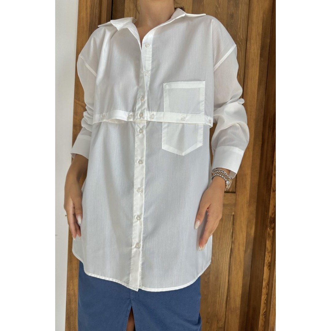 Beyaz Beli Ayrılabilen Poplin Gömlek - 152095