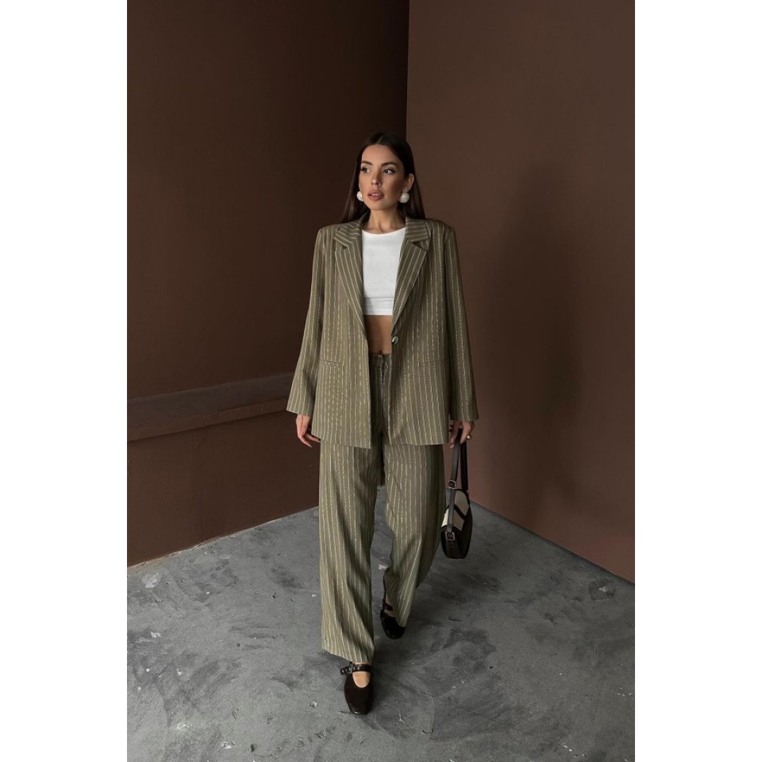 Haki Çizgili Ceket Ve Pantolon Takım 159036 Haki Çizgili Ceket Ve Pantolon Takım 159036