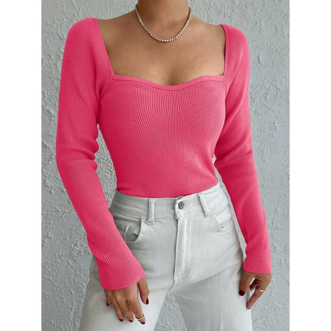 Kadın Pembe Dekolteli Kare Yaka Triko Bluz 2042 - 131994 Kadın Pembe Dekolteli Kare Yaka Triko Bluz 2042 - 131994