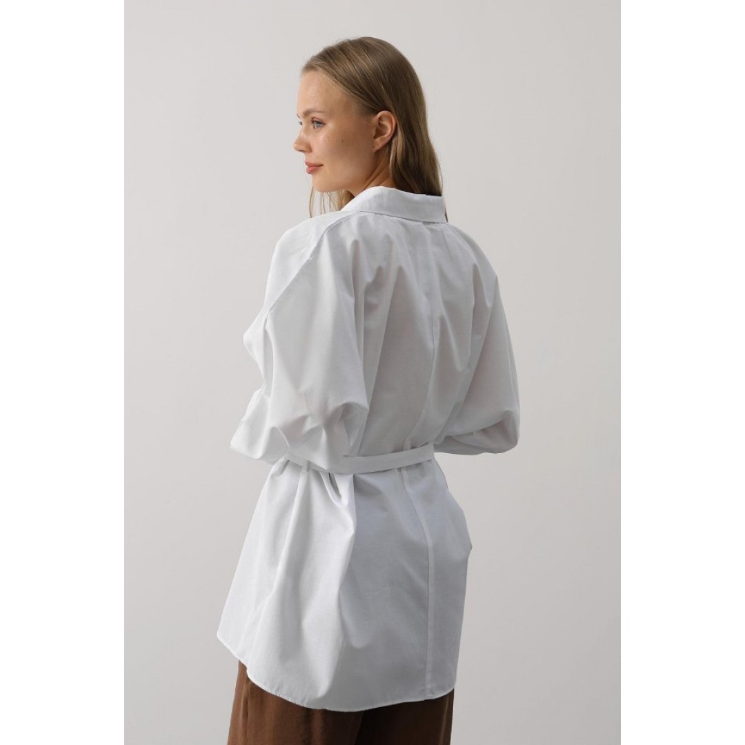 Kuşak Detaylı Tunik Gömlek - Beyaz 163714 Kuşak Detaylı Tunik Gömlek - Beyaz 163714