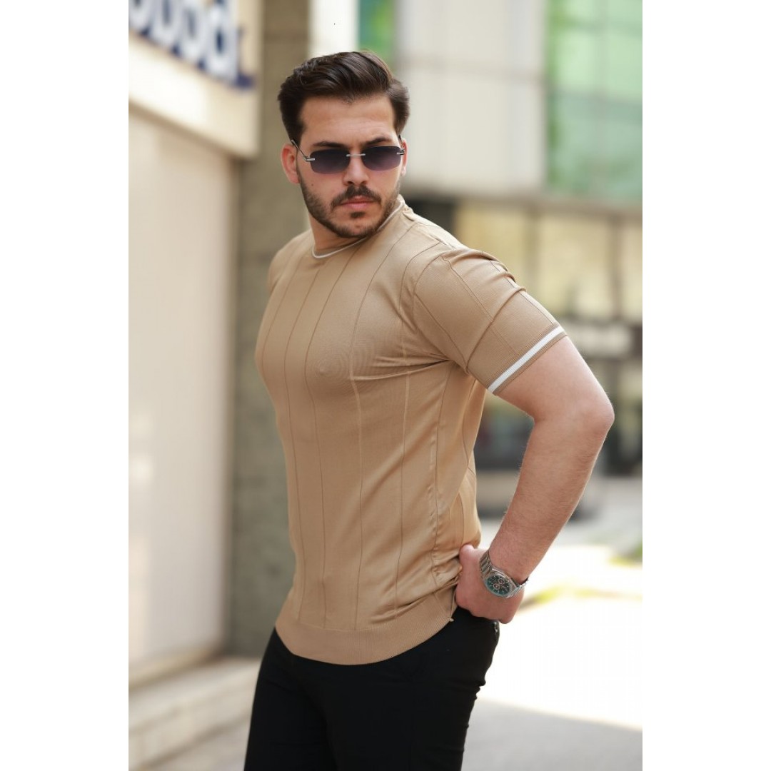 Erkek Bisiklet Yaka çizgi Desenli Ribanalı Kısa Kollu Tshirt - 159137 Erkek Bisiklet Yaka çizgi Desenli Ribanalı Kısa Kollu Tshirt - 159137