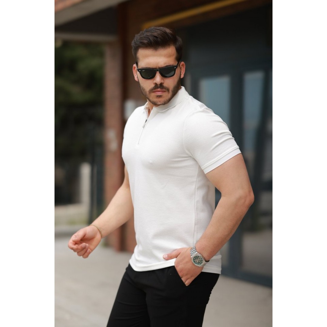 Erkek Fermuarlı Yaka Kısa Kollu Tişört 162718
