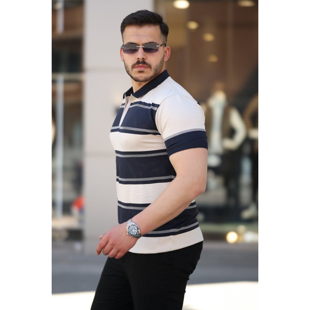 Erkek Yakalı Fermuarlı çift Renk Kısa Kollu T-shirt 161243 Erkek Yakalı Fermuarlı çift Renk Kısa Kollu T-shirt 161243