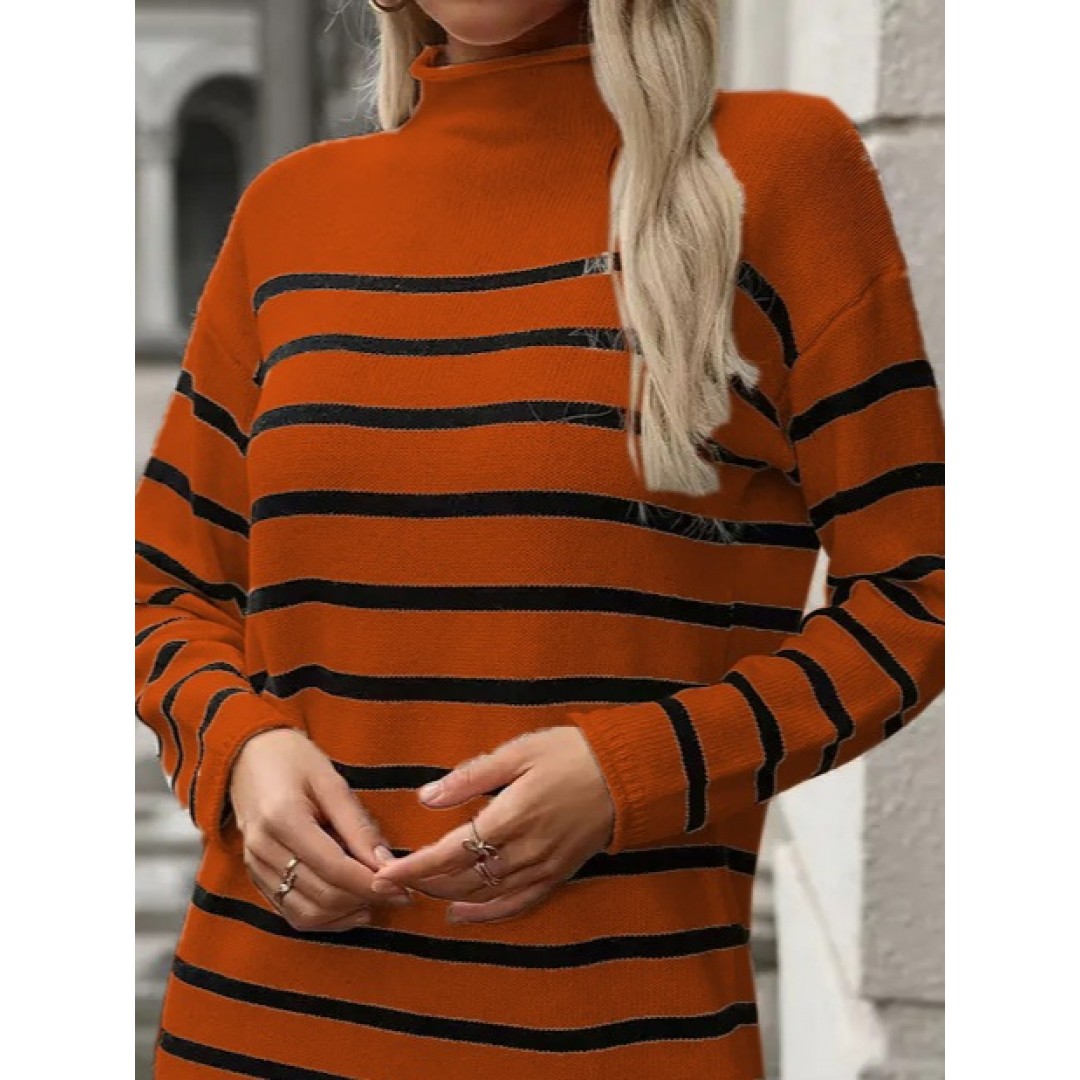 Kadın Uzun Kollu Yarım Balıkçı Yaka çizgilitriko Mini Boy Elbise (kemersiz) - 136529 Kadın Uzun Kollu Yarım Balıkçı Yaka çizgilitriko Mini Boy Elbise (kemersiz) - 136529