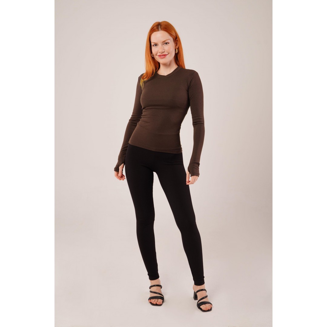 Uzun Kollu Basic Kahverengi Bluz 147406 Uzun Kollu Basic Kahverengi Bluz 147406