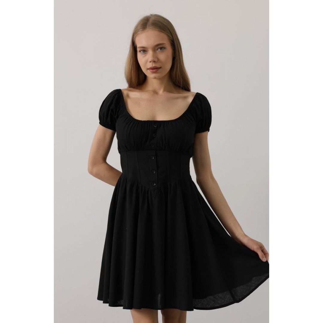 Beli Korseli Mini Elbise - Siyah - 162836 Beli Korseli Mini Elbise - Siyah - 162836