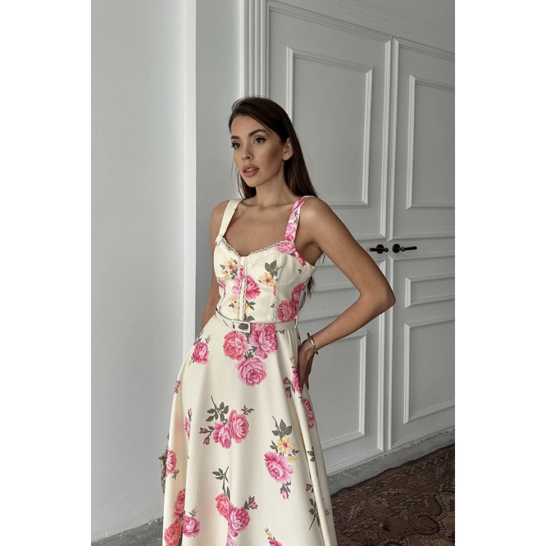 Ekru İnce Kemer Detaylı Elbise - 156662