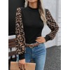 Kadın Uzun Kollu Yarı Balıkçı Yaka Leopar Detaylı Kaşkorse Bluz - 141930 Kadın Uzun Kollu Yarı Balıkçı Yaka Leopar Detaylı Kaşkorse Bluz - 141930