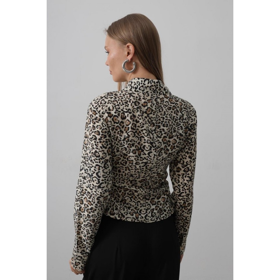 Yanları Büzgülü Leopar Gömlek - Leopar 159732