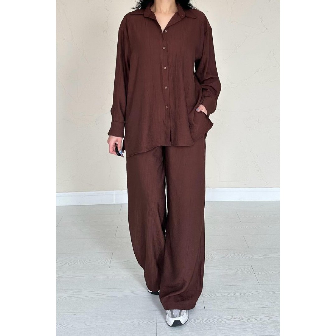 Kahverengi Alice Gömlek Ve Bol Kesim Pantolon Takım 154839 Kahverengi Alice Gömlek Ve Bol Kesim Pantolon Takım 154839