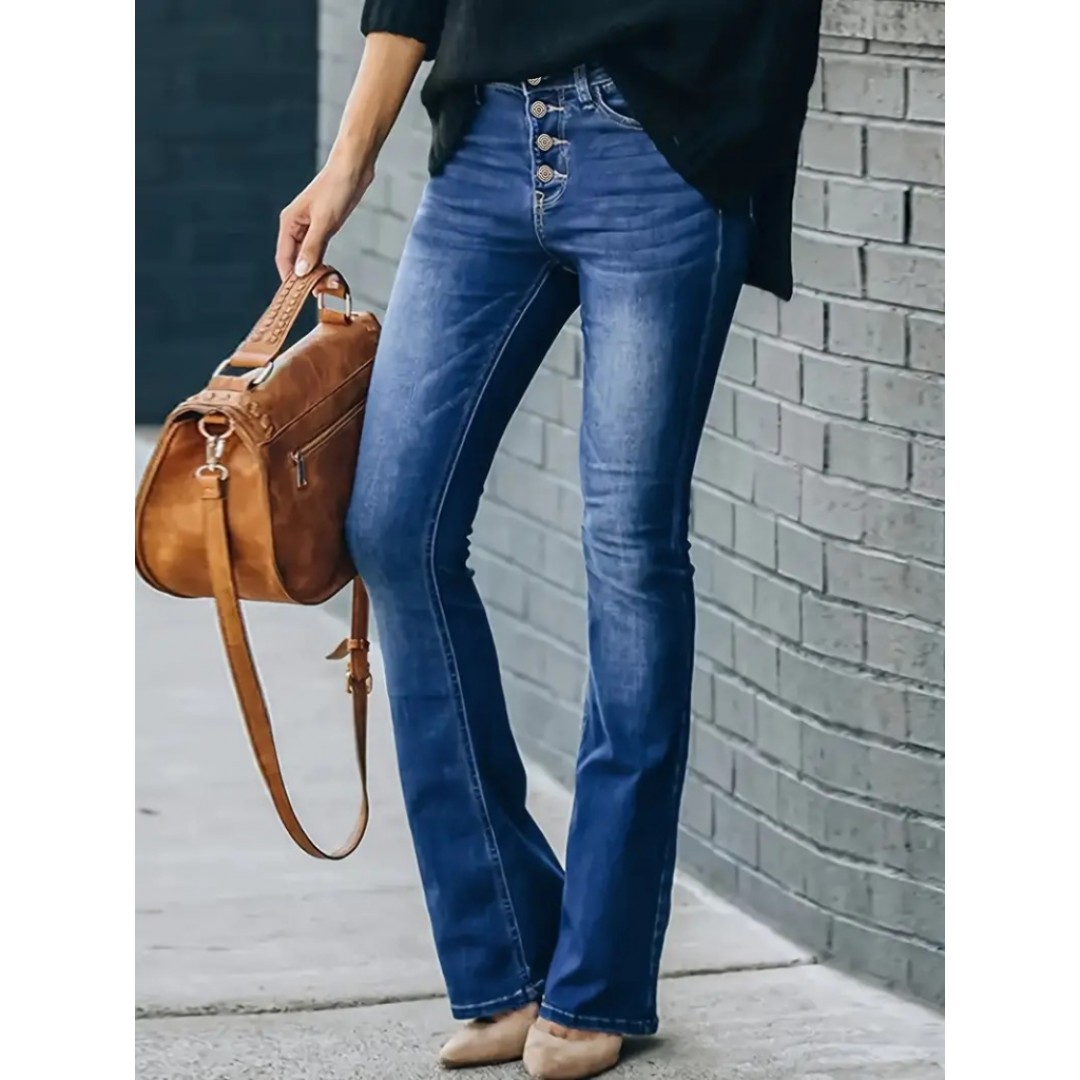 Kadın Yüksek Bel önden Düğmeli Cep Detay Ispanyol Paça Denim Pantolon 135645 Kadın Yüksek Bel önden Düğmeli Cep Detay Ispanyol Paça Denim Pantolon 135645