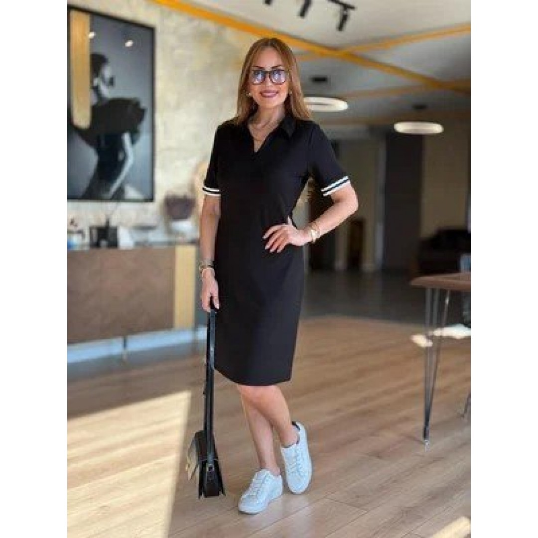 Kadın Polo Yaka Kol Ribanalı Çift Sweat Elbise - 153711 Kadın Polo Yaka Kol Ribanalı Çift Sweat Elbise - 153711
