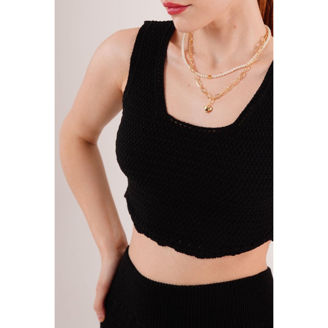 Örme Detaylı Etek Ve Bluz Siyah Takım 148114 Örme Detaylı Etek Ve Bluz Siyah Takım 148114