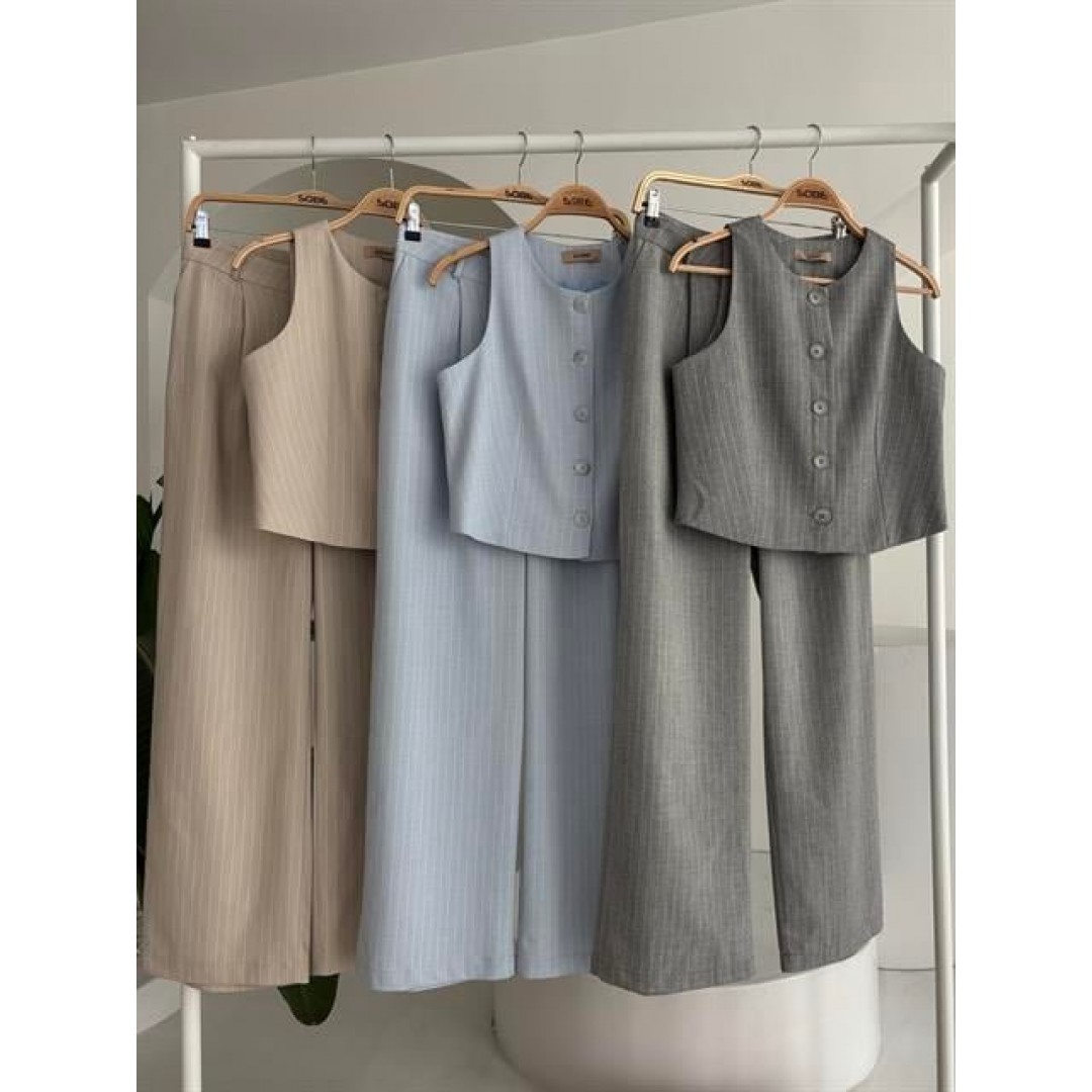 Yelek Plazzo Pantolon Çizgili Flamlı Poliviscon Takım 10178 159410 Yelek Plazzo Pantolon Çizgili Flamlı Poliviscon Takım 10178 159410