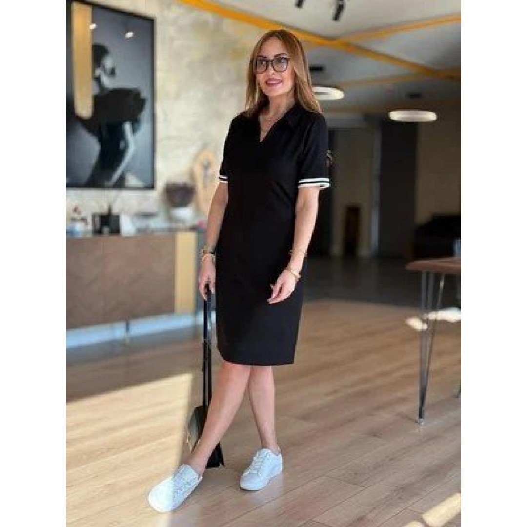 Kadın Polo Yaka Kol Ribanalı Çift Sweat Elbise - 153711 Kadın Polo Yaka Kol Ribanalı Çift Sweat Elbise - 153711