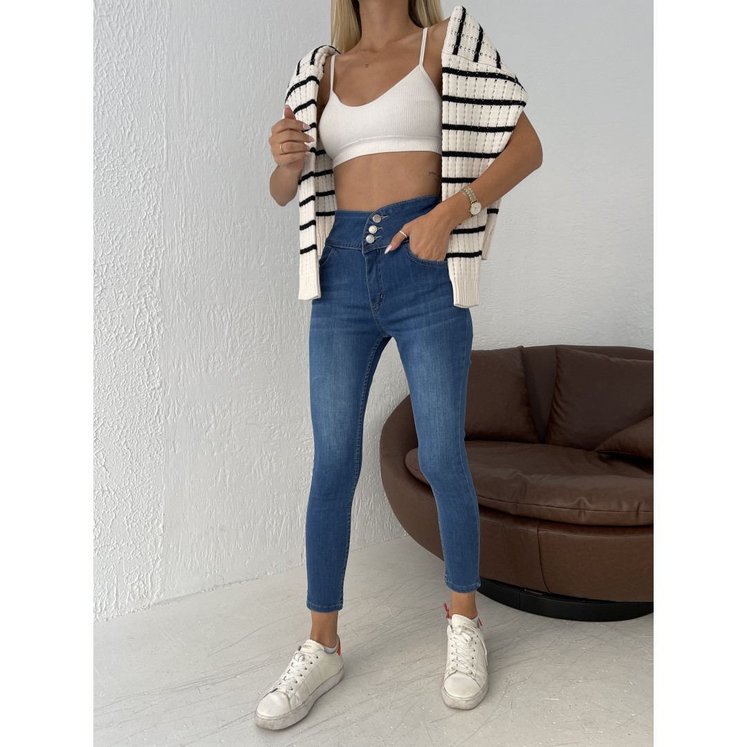 Yüksek Bel Likralı Jean Pantolon 90 Cm 47252