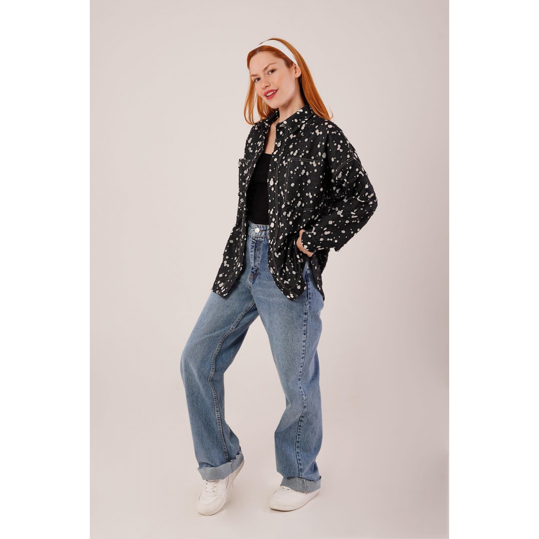 Eskitme Görünümlü Denim Siyah Gömlek - 147516 Eskitme Görünümlü Denim Siyah Gömlek - 147516