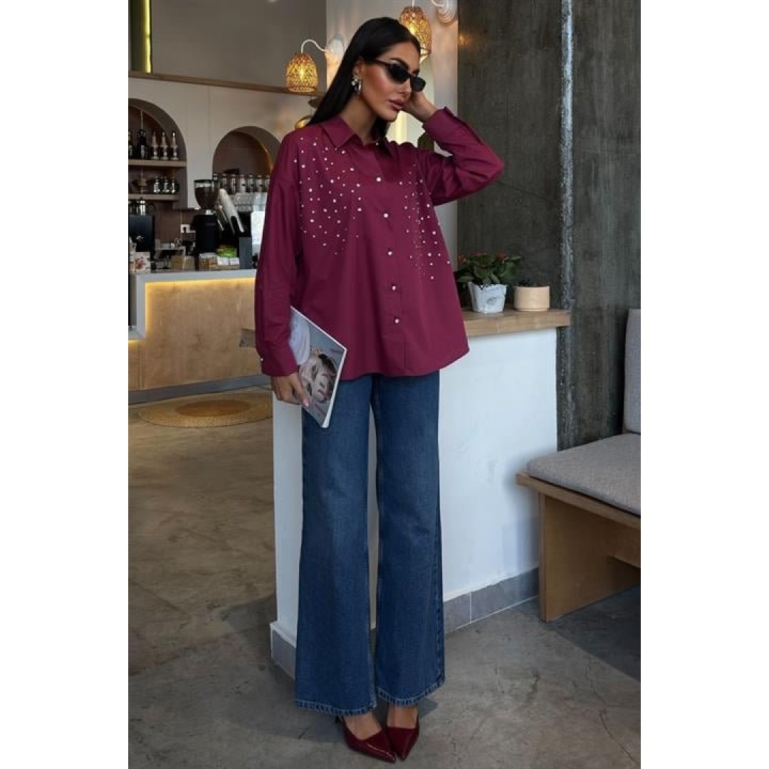 Kristal Taş Çakımlı Poplin Gömlek 3413 158516 Kristal Taş Çakımlı Poplin Gömlek 3413 158516