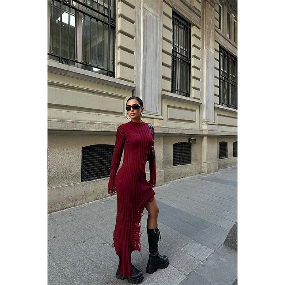 Asimetrik Detaylı Fitilli Triko Elbise 2824 158391 Asimetrik Detaylı Fitilli Triko Elbise 2824 158391