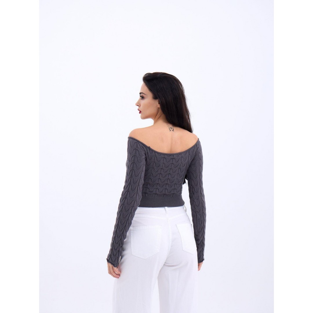 42241 TRİKO KAYIK YAKA CROP-ANTRASİT 143847