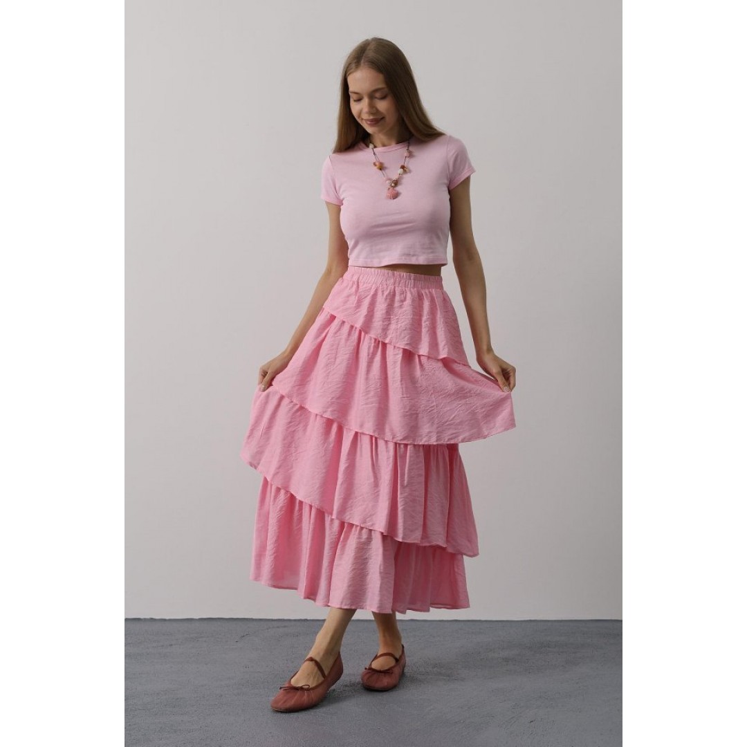 Katlı Kesim Uzun Etek - Pembe 162841