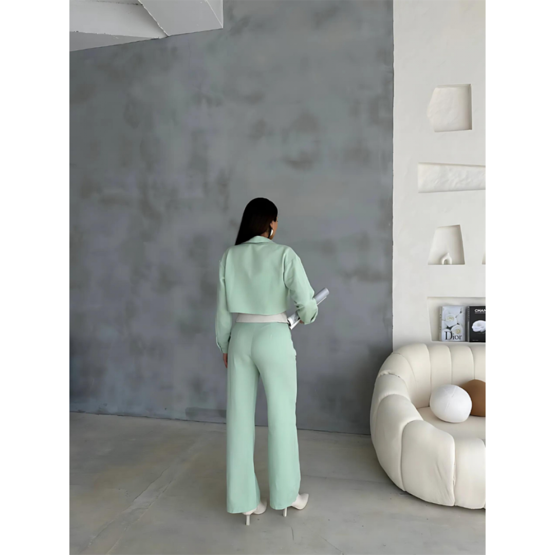 KETEN GÖMLEK-CROP-SALAŞ PANTOLON TAKIM - Mint 150424 KETEN GÖMLEK-CROP-SALAŞ PANTOLON TAKIM - Mint 150424