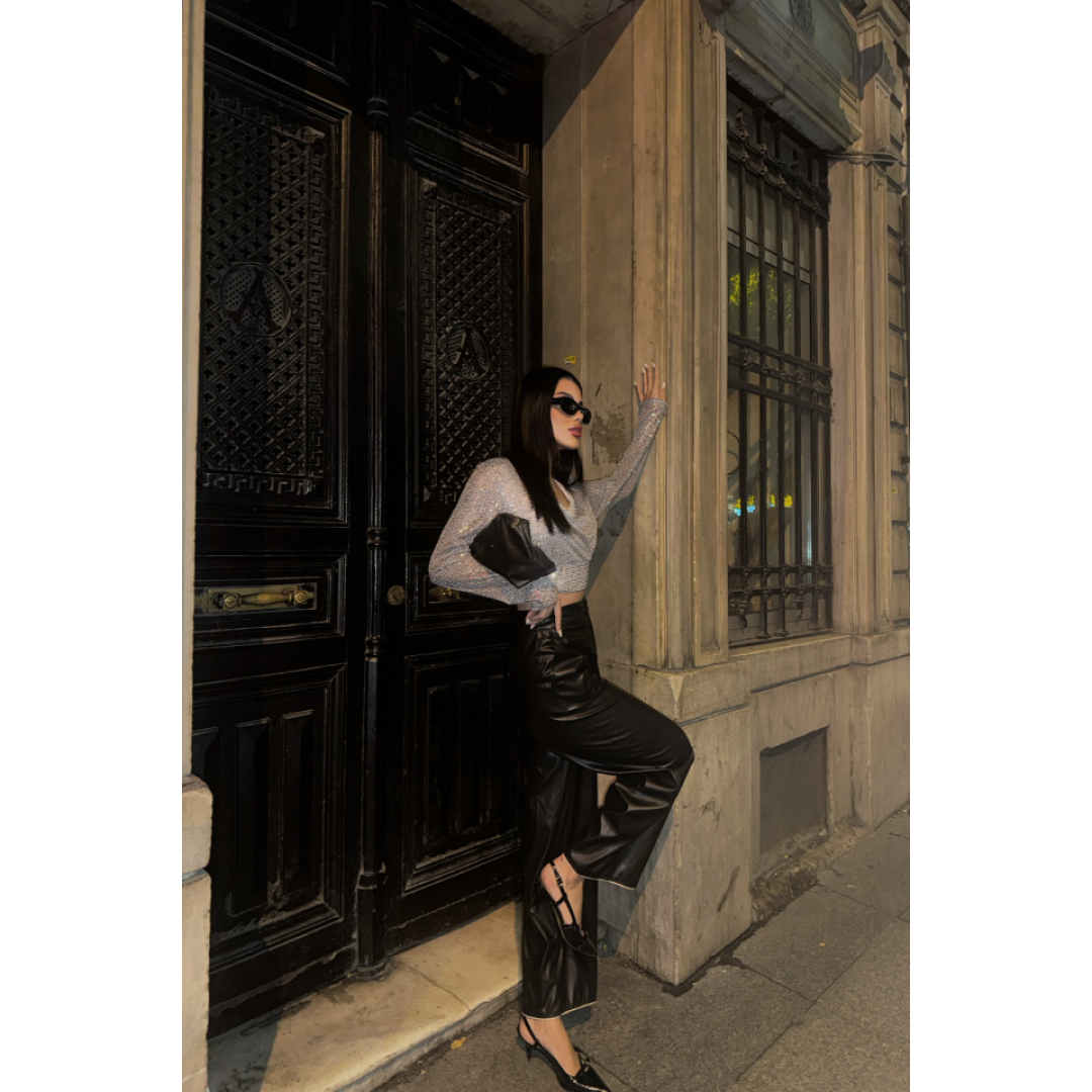 PULLU CROP KRUVAZE BLUZ - Gümüş 151192 PULLU CROP KRUVAZE BLUZ - Gümüş 151192