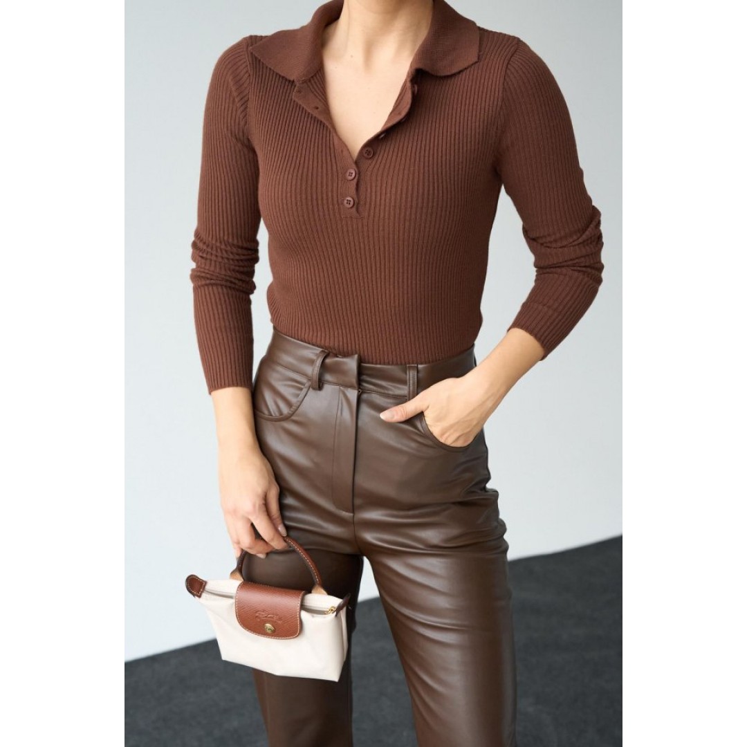 Polo Yaka 6 Düğmeli Kazak - KAHVE 149951