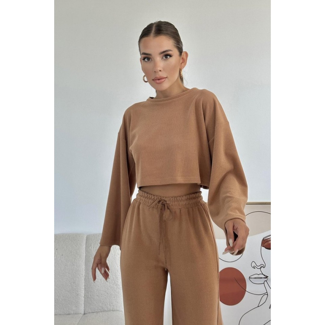 Camel Fitilli Bluz Ve Pantolon Takım 152326 Camel Fitilli Bluz Ve Pantolon Takım 152326