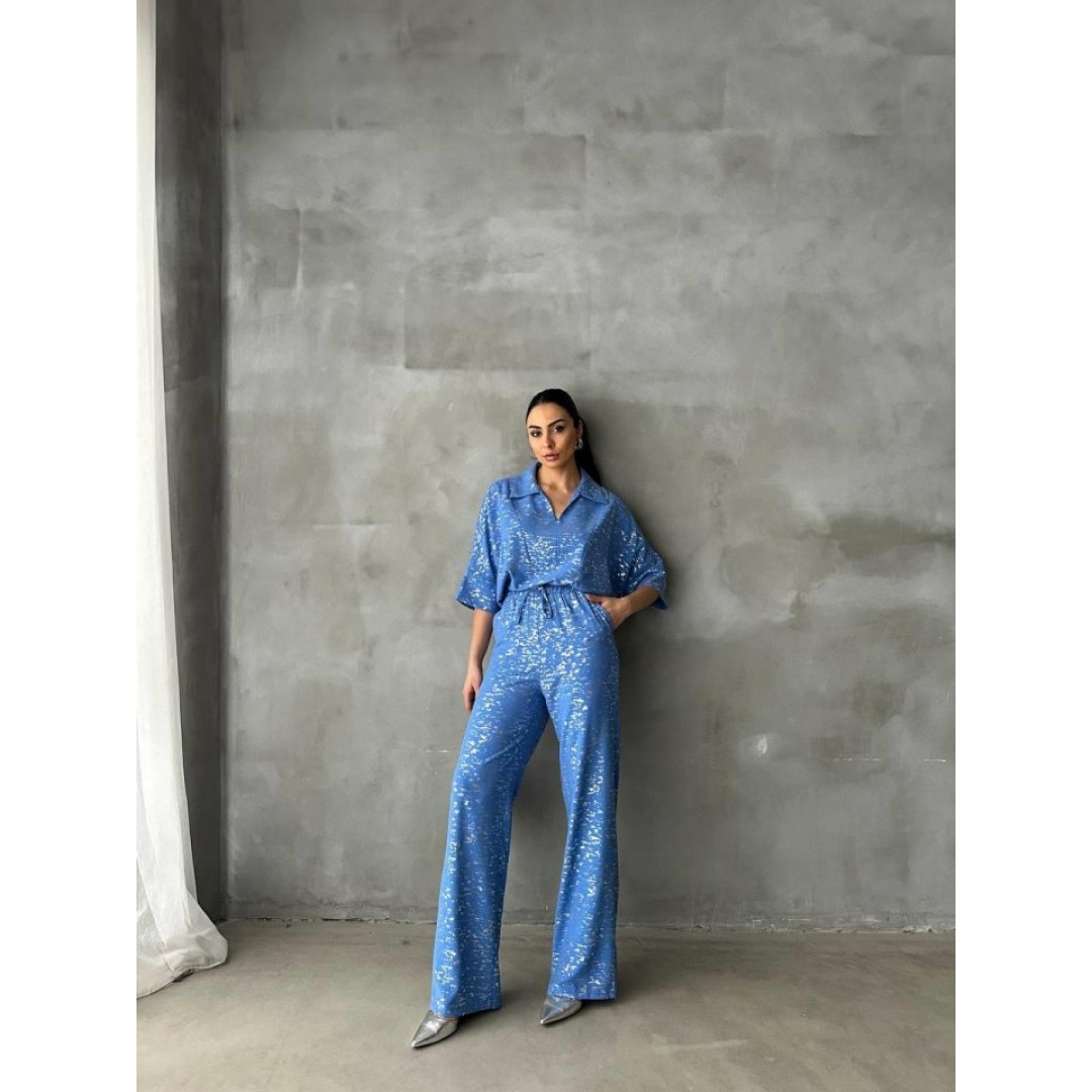 VARAKLI BLUZ PANTOLON TAKIM - Mavi 150781 VARAKLI BLUZ PANTOLON TAKIM - Mavi 150781