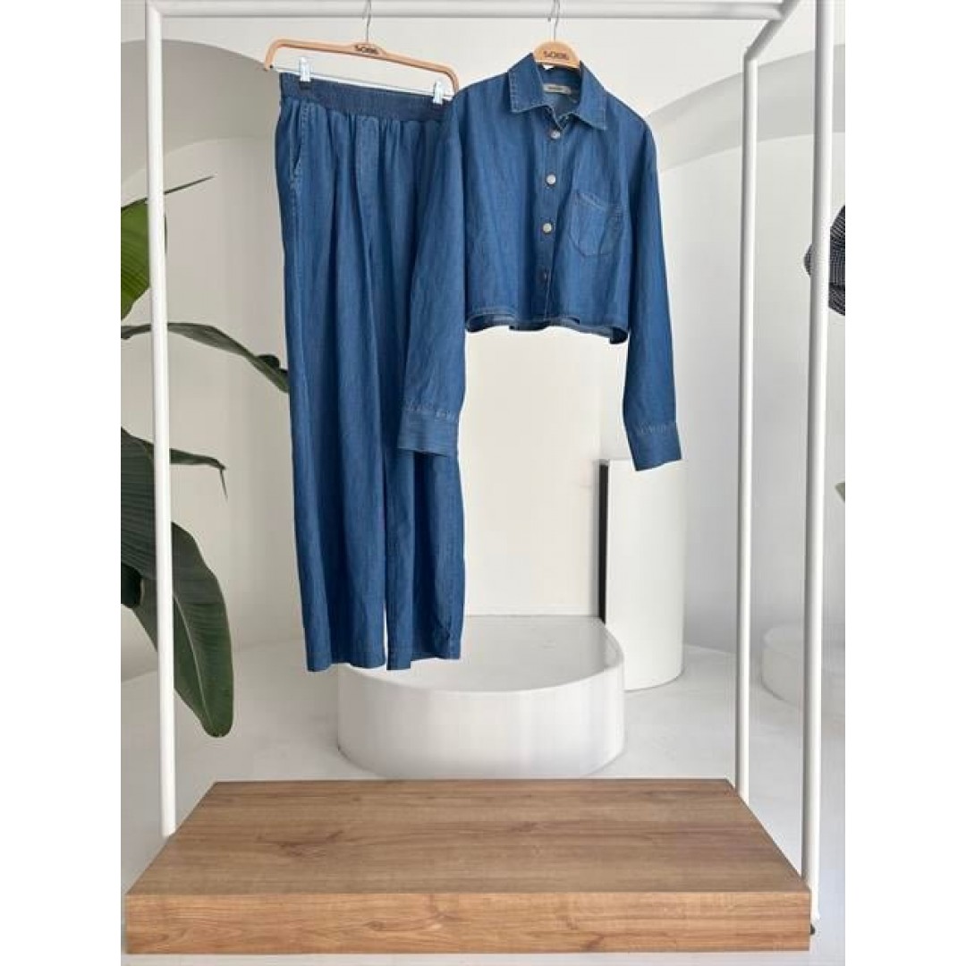 Denim Gömlek Plazzo Pantolon Takım 10163-08 159265 Denim Gömlek Plazzo Pantolon Takım 10163-08 159265