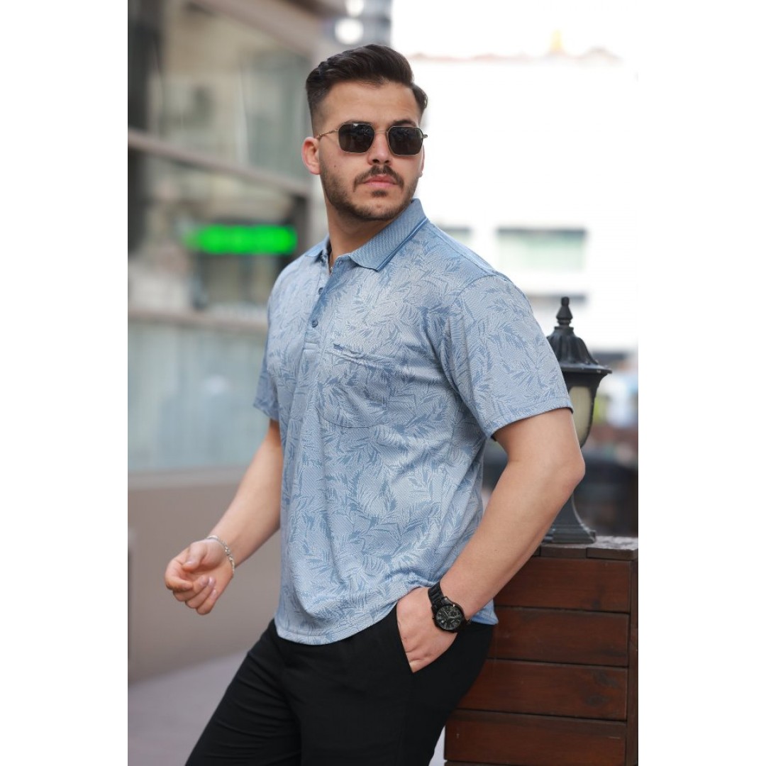 Erkek Yakalı Jakar Baskılı Kısa Kollu T-shirt 160892