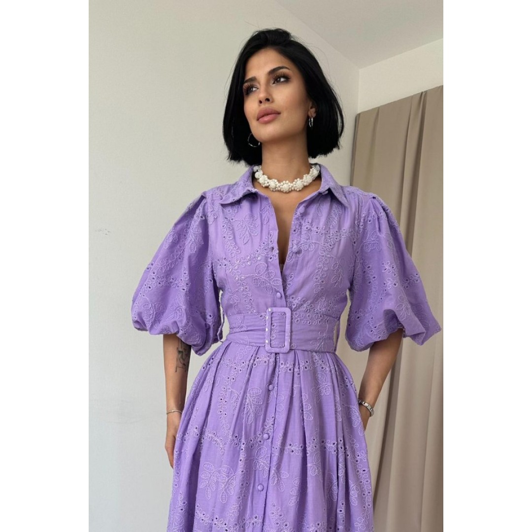 Lila Pileli Balkon Elbise 163140 Lila Pileli Balkon Elbise 163140