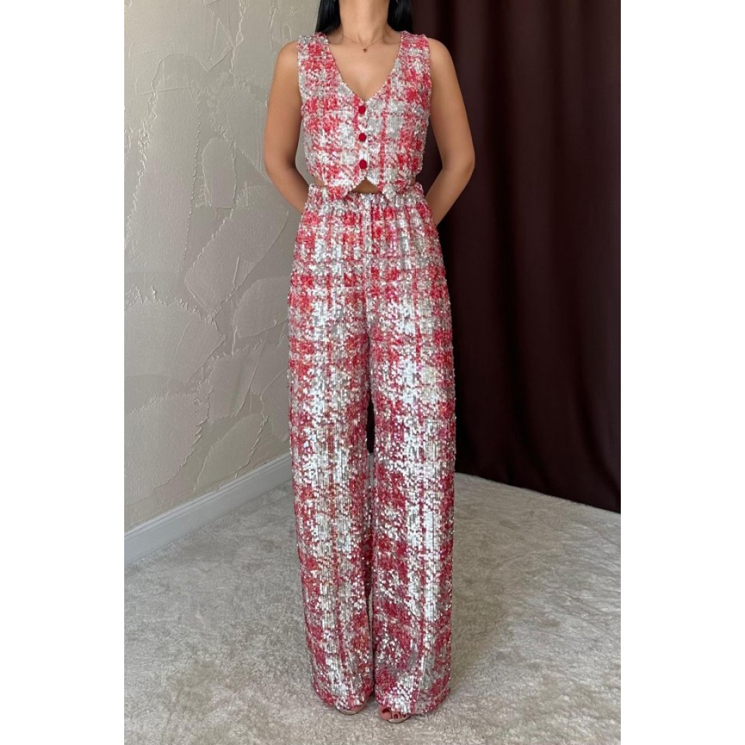 Kırmızı Pullu Yelek Ve Pantolon Takım - 153022 Kırmızı Pullu Yelek Ve Pantolon Takım - 153022