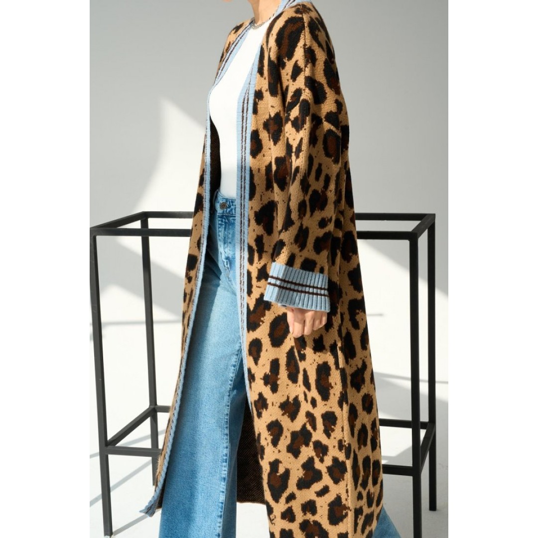Uzun Leopar Hırka - Camel-Mavi 149754 Uzun Leopar Hırka - Camel-Mavi 149754