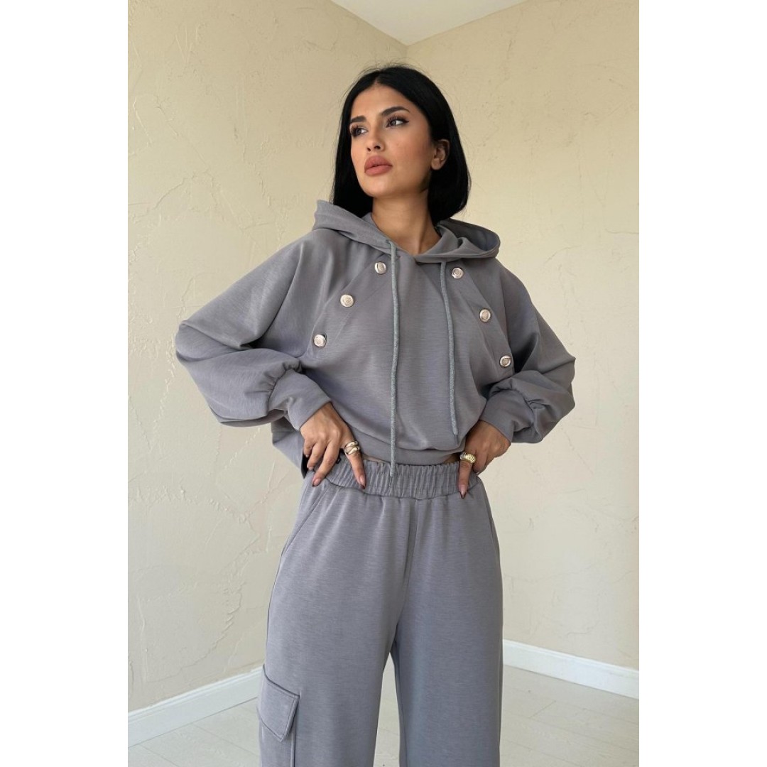 Füme Kapüşonlu Sweatshirt Ve Kargo Pantolon Takım 153688 Füme Kapüşonlu Sweatshirt Ve Kargo Pantolon Takım 153688