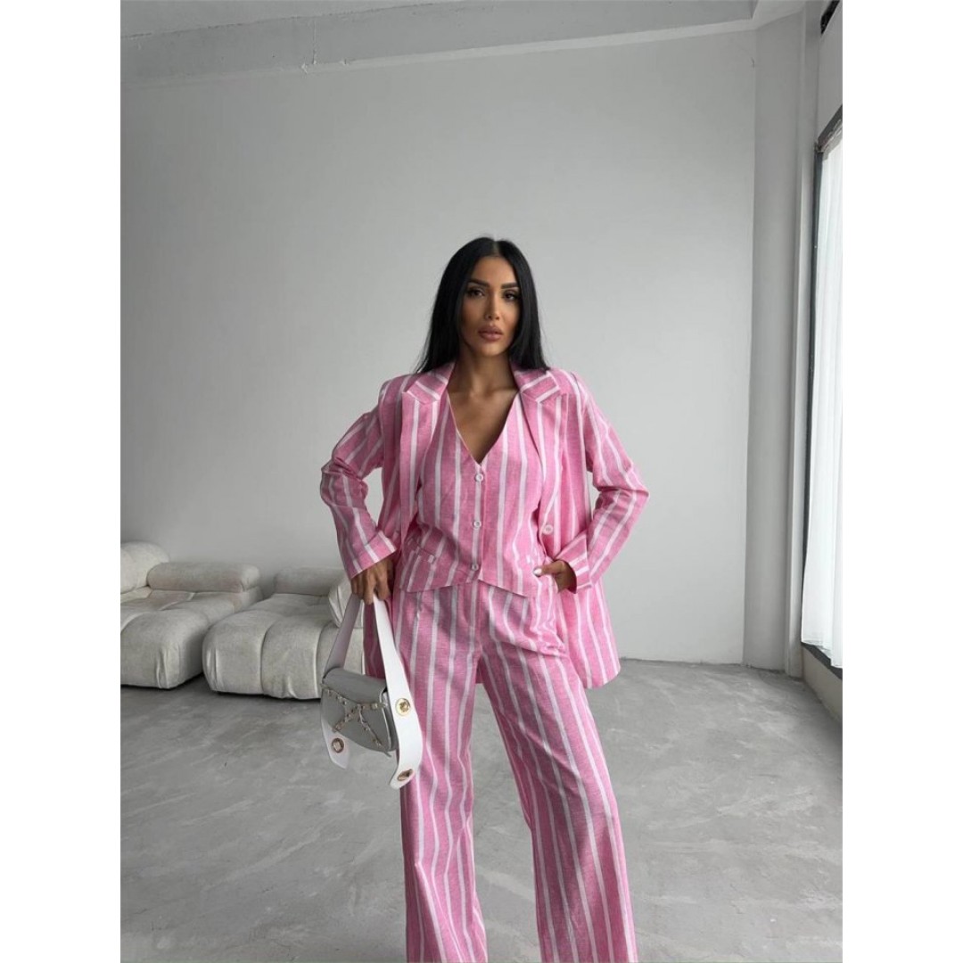 ÇİZGİLİ CEKET KETEN - Pembe 152074 ÇİZGİLİ CEKET KETEN - Pembe 152074