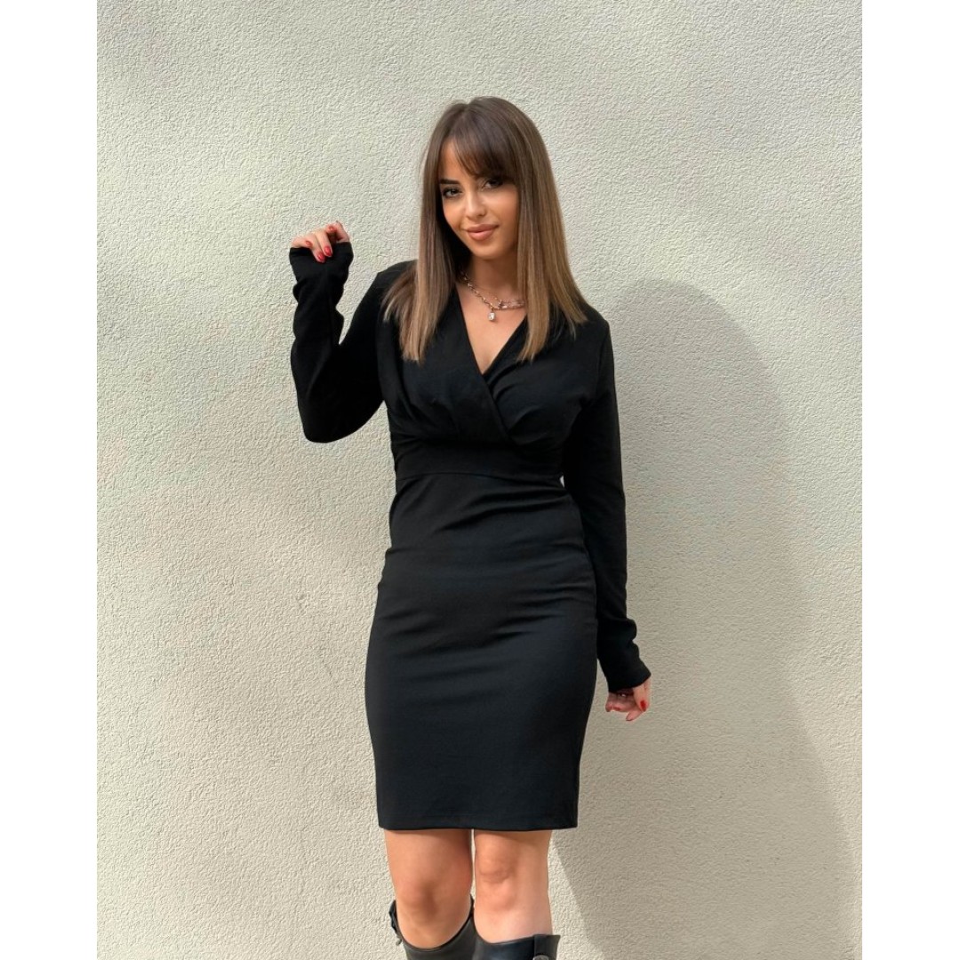 Kadın Uzun Kollu Kruvaze Yaka Krep Mini Boy Elbise - 135254 Kadın Uzun Kollu Kruvaze Yaka Krep Mini Boy Elbise - 135254