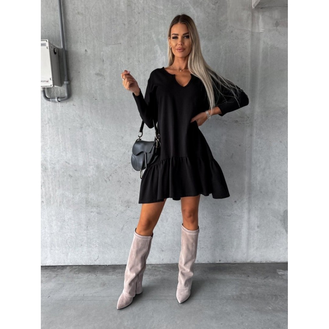 Kadın Uzun Kollu V Yaka Eteği Büzgülü Kloş Iki Iplik Mini Boy Elbise - 132153 Kadın Uzun Kollu V Yaka Eteği Büzgülü Kloş Iki Iplik Mini Boy Elbise - 132153