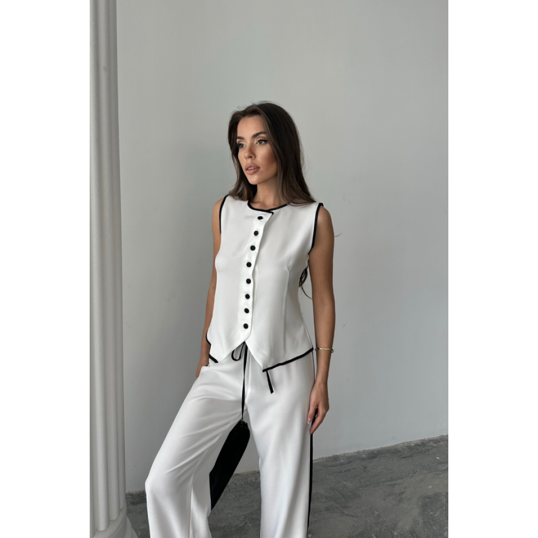 KETEN KENARLARI BİYELİ YELEK - PANTOLON TAKIM - Beyaz 162428 KETEN KENARLARI BİYELİ YELEK - PANTOLON TAKIM - Beyaz 162428