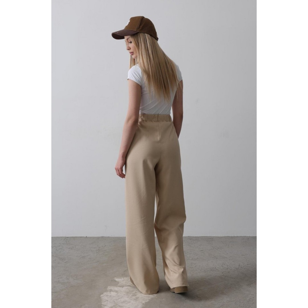 Beli Yarım Lastikli Palazzo Pantolon - Camel 154479 Beli Yarım Lastikli Palazzo Pantolon - Camel 154479