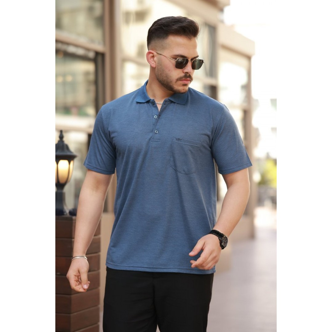 Erkek Yakalı Mini Jakarlı Kısa Kollu T-shirt